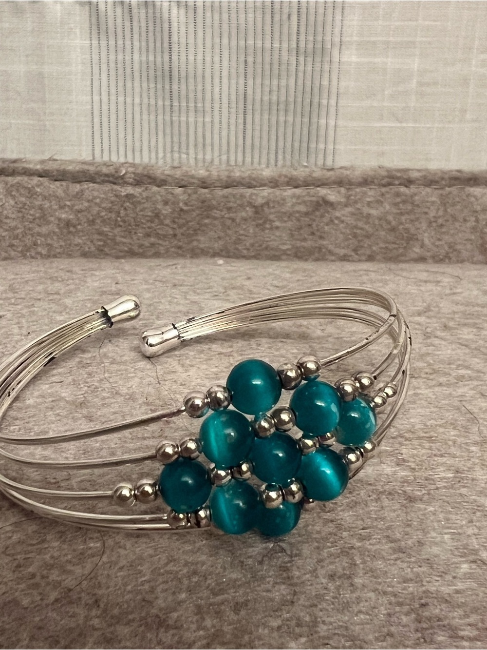 Aquamarine cuff bracelet, the beading is so beautiful and a very in-style color!
